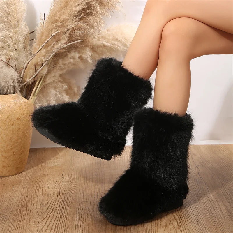 Damen Winter Warm Flauschige Hohe Stiefel