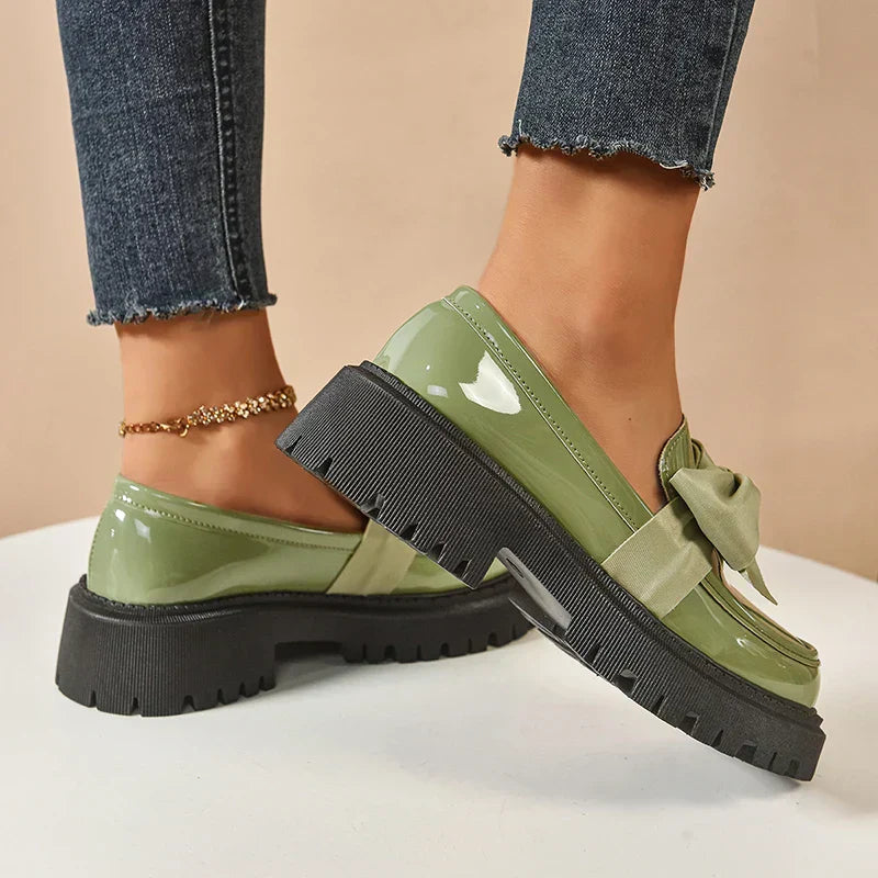 Women’s Platform Loafers with Bow Detail and Cushioned Insole