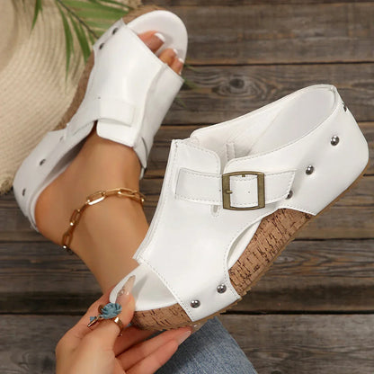 Women’s Platform Sandals with Buckle Strap and Cushioned Footbed