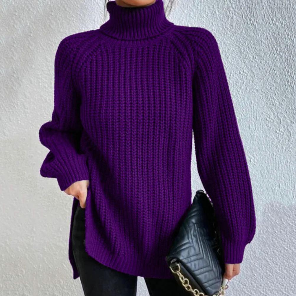 Grobstrickpullover Mit Hohem Kragen Für Damen
