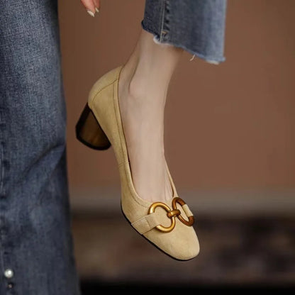 Women’s Orthopedic Block Heel Pumps with Cushioned Insole and Adjustable Strap
