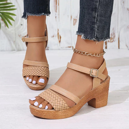Women's Woven Platform Sandals with Adjustable Straps and Sturdy Base