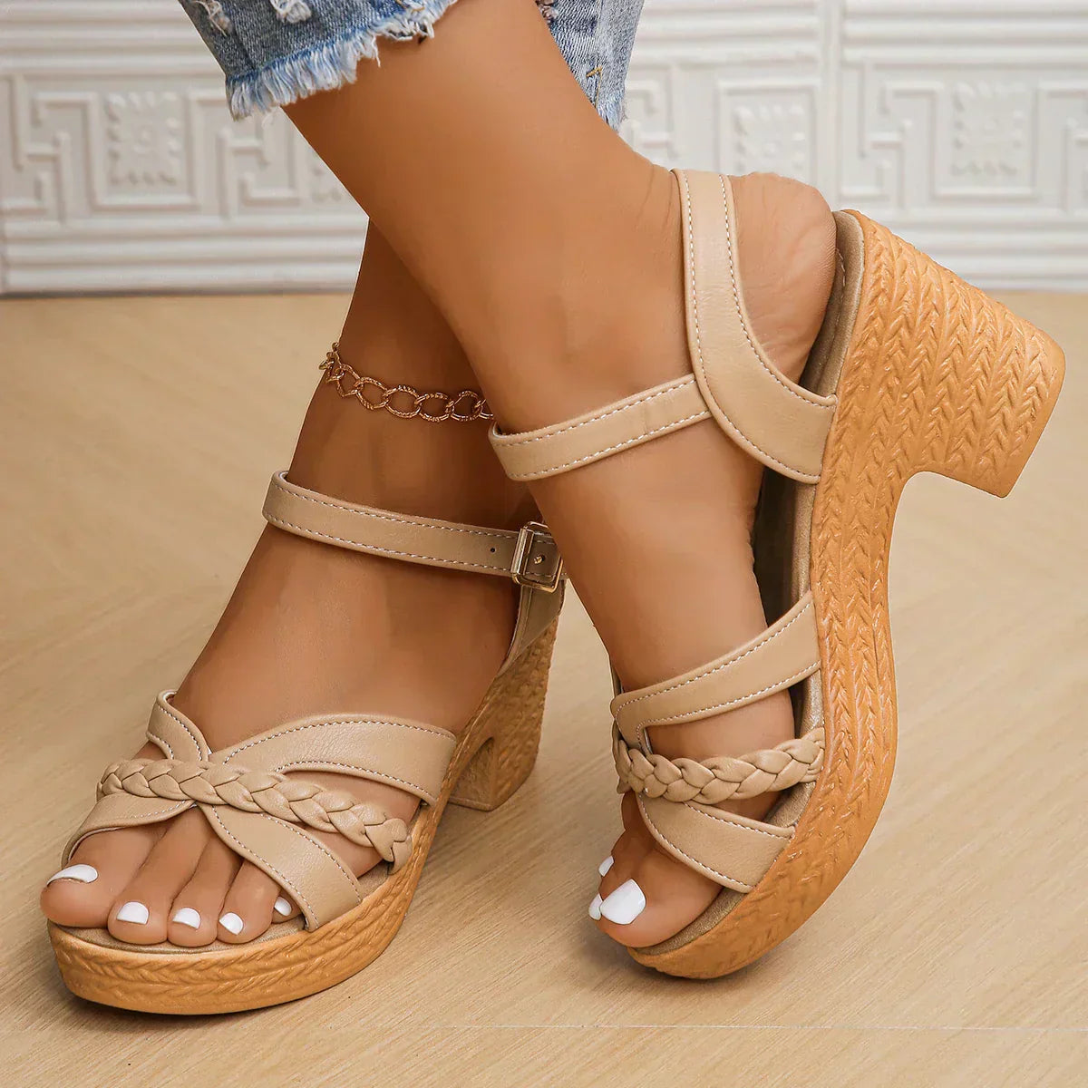Women’s Adjustable Strap Wedge Sandals with Cushioned Sole