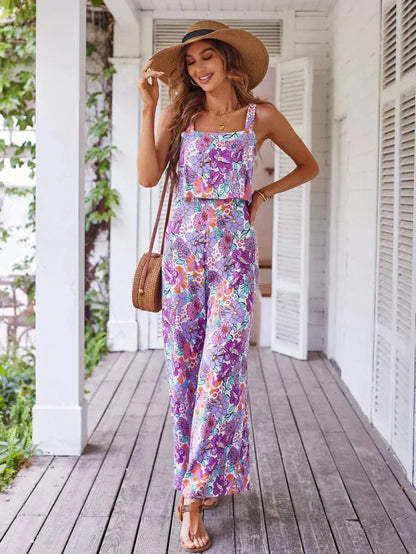 Women’s Floral Wide Leg Jumpsuit with Backless Design
