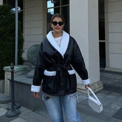 Übergroße Shearlingjacke Freizeit Street Fashion Damen