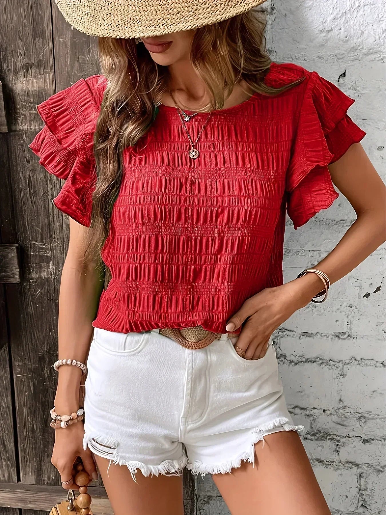 Chic Lightweight Ruffle Sleeve Blouse for Women