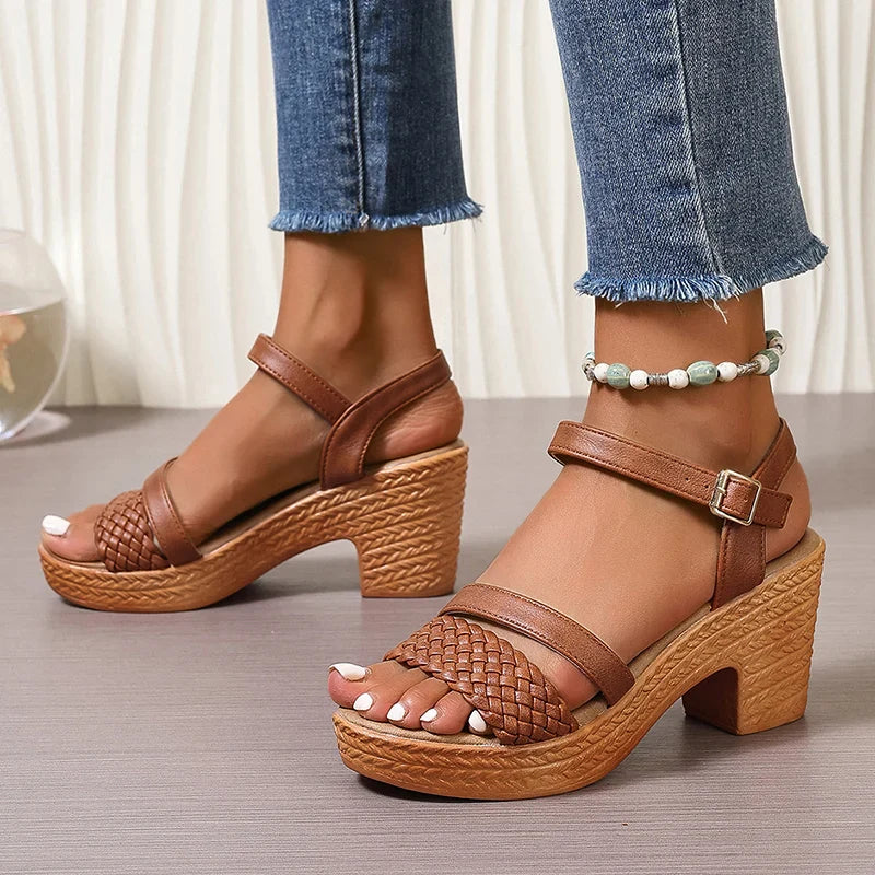 Women's Woven Platform Sandals with Adjustable Straps and Sturdy Base