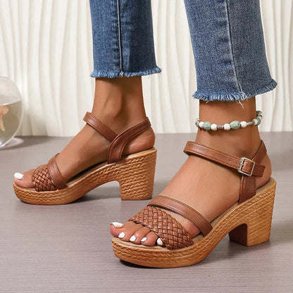 Women's Woven Platform Sandals with Adjustable Straps and Sturdy Base