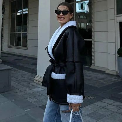 Übergroße Shearlingjacke Freizeit Street Fashion Damen