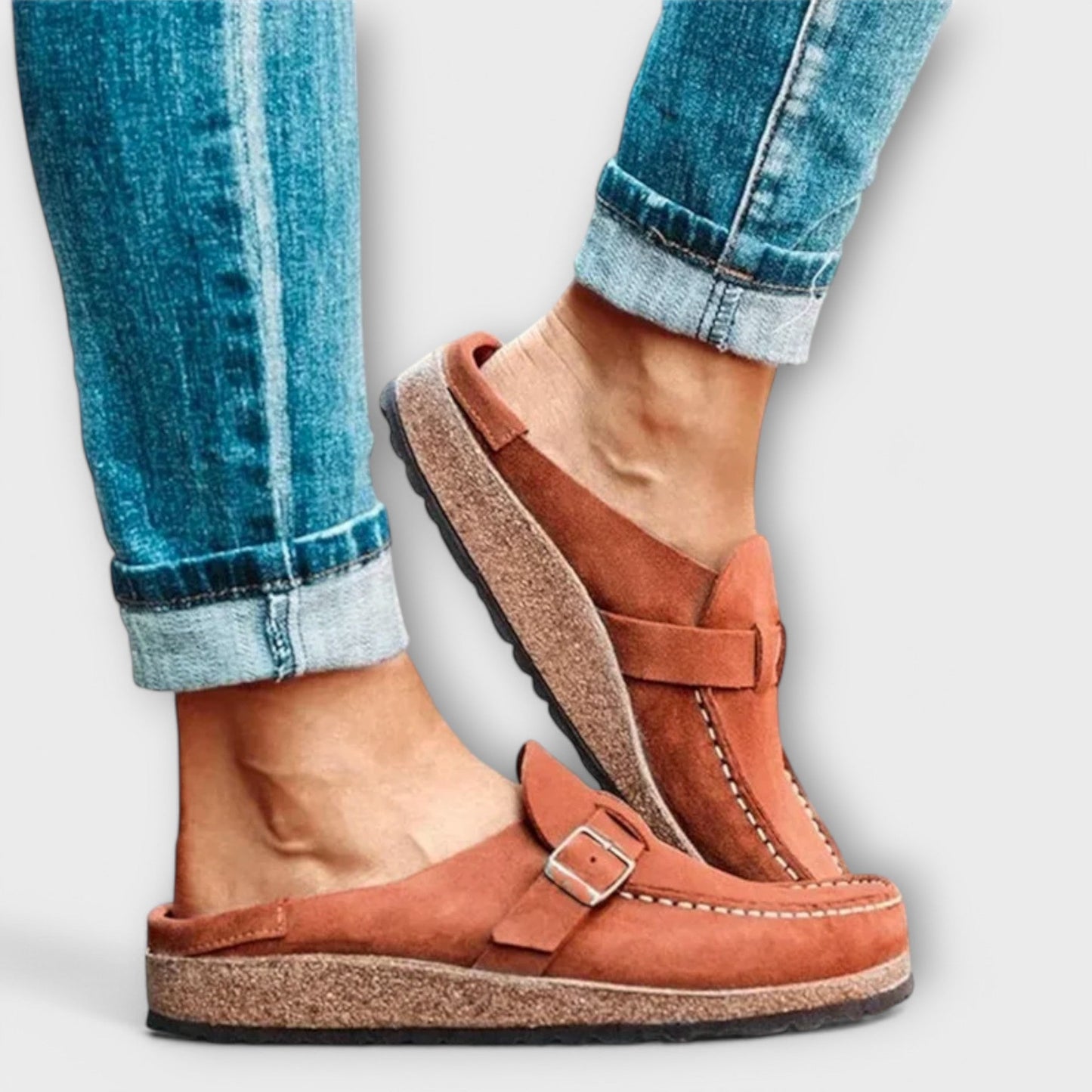 Women’s Orthopedic Slip-On Moccasins with Cushioned Insole and Buckle Detail
