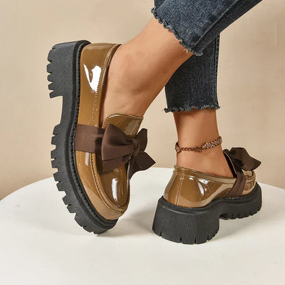 Women’s Platform Loafers with Bow Detail and Cushioned Insole