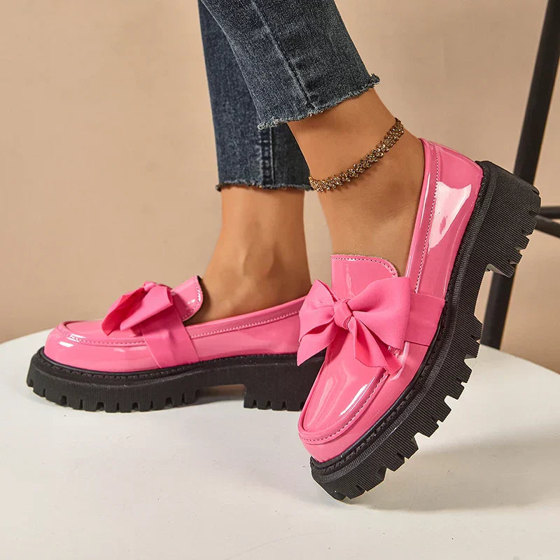 Women’s Platform Loafers with Bow Detail and Cushioned Insole