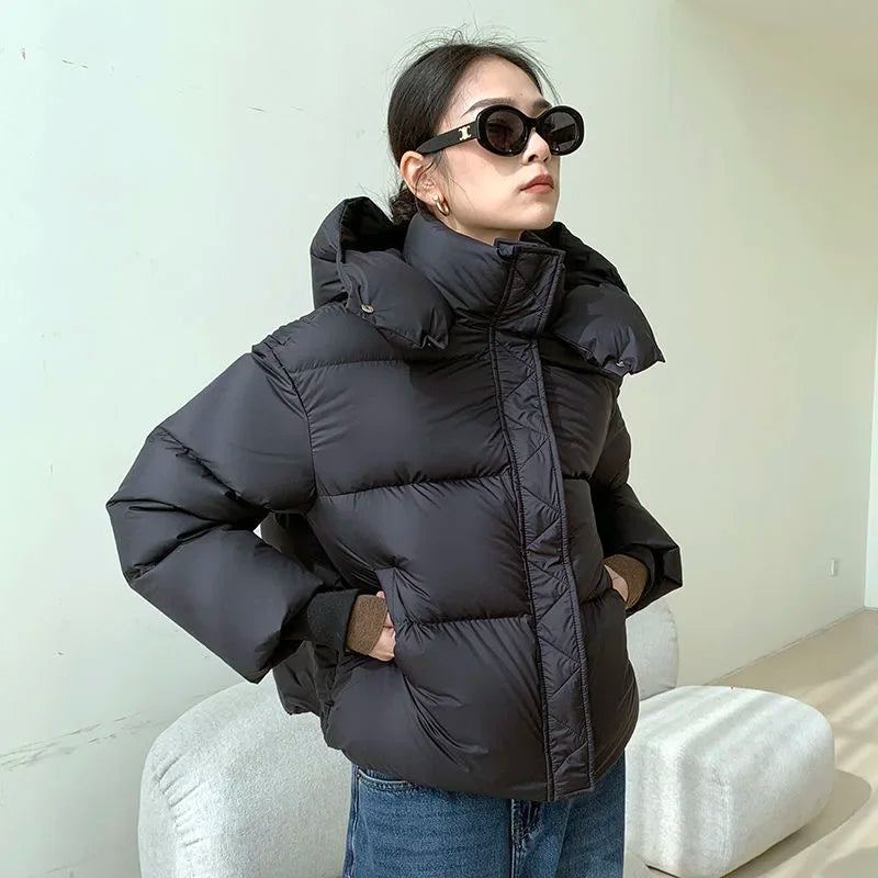 Women’s Quilted Jacket with High Collar and Hood Winter