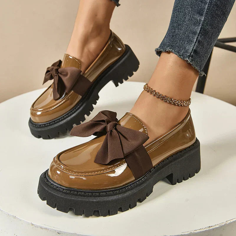 Women’s Platform Loafers with Bow Detail and Cushioned Insole