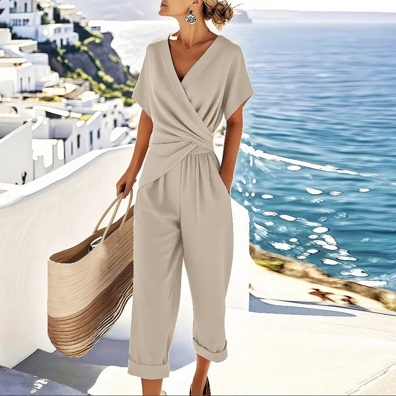 Women's Wrap Front Two Piece Set with Cropped Pants