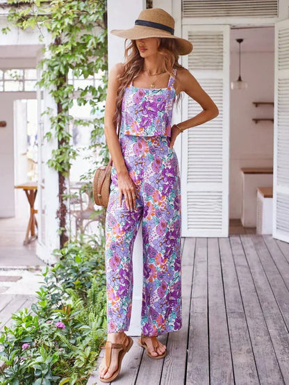 Women’s Floral Wide Leg Jumpsuit with Backless Design