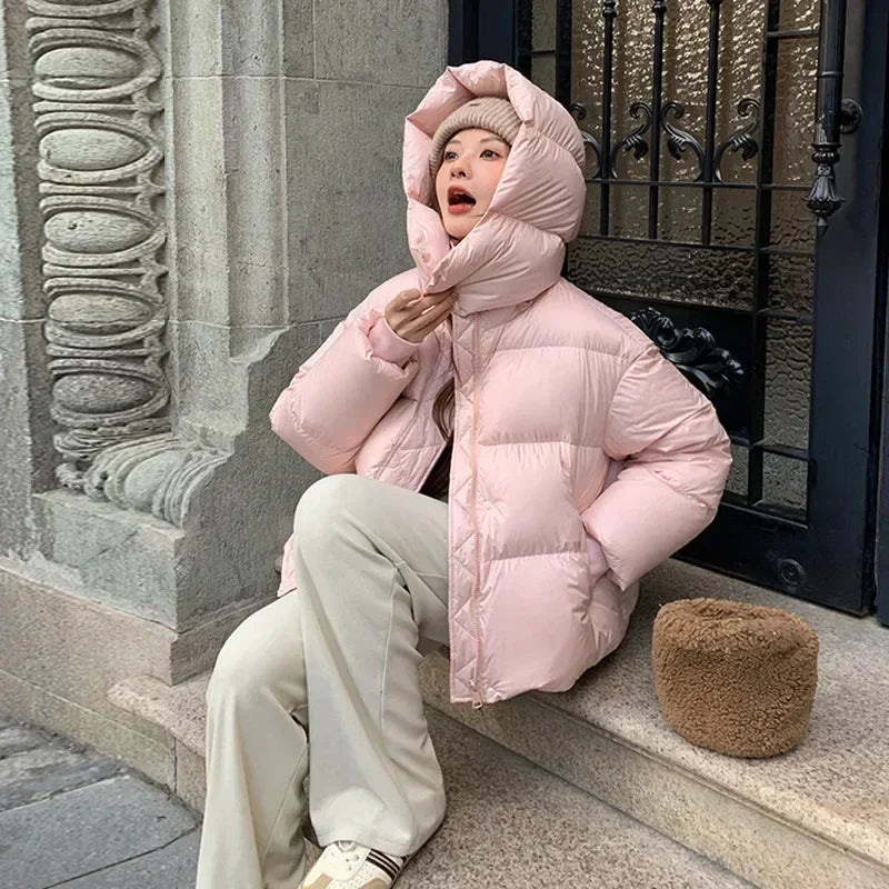 Women’s Quilted Jacket with High Collar and Hood Winter