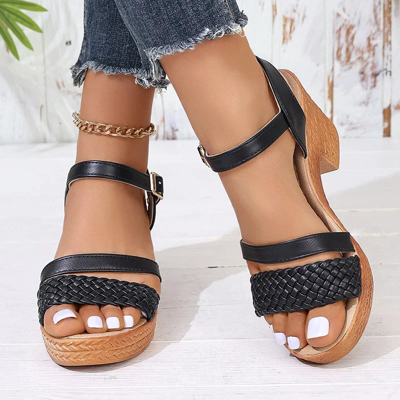 Women's Woven Platform Sandals with Adjustable Straps and Sturdy Base