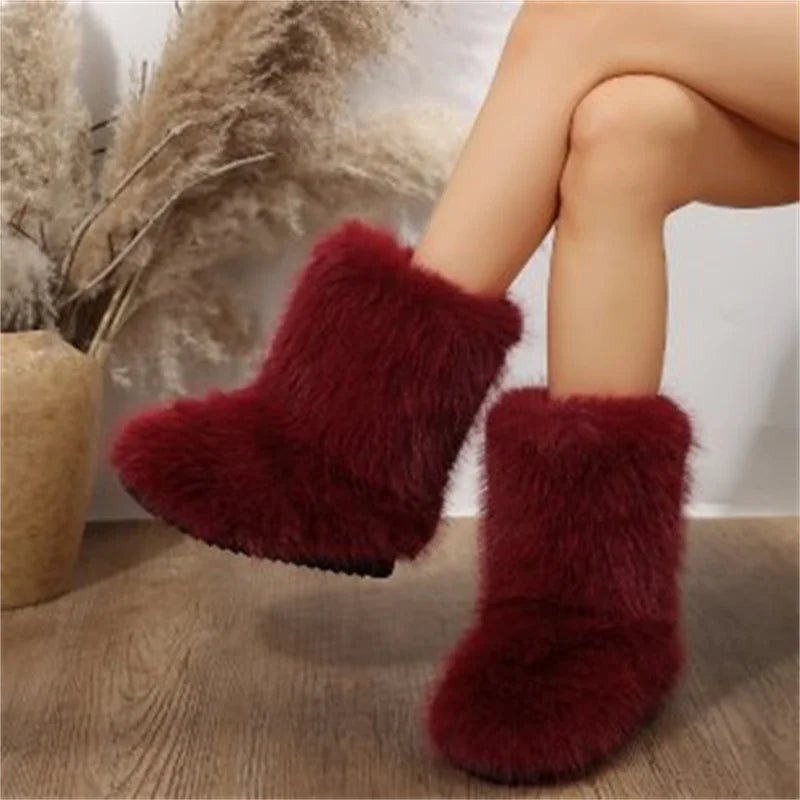Damen Winter Warm Flauschige Hohe Stiefel