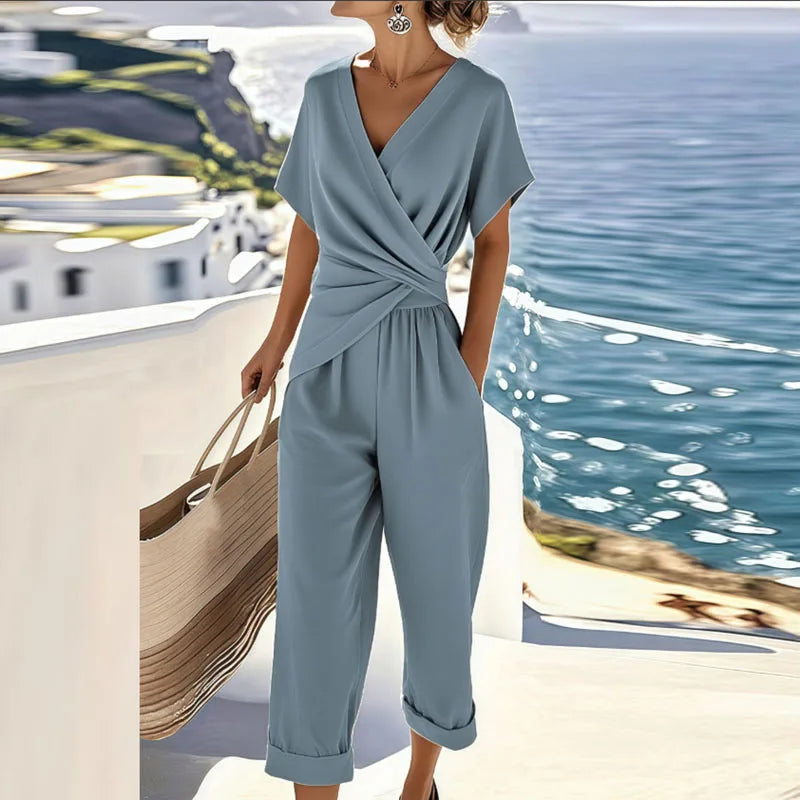 Women's Wrap Front Two Piece Set with Cropped Pants