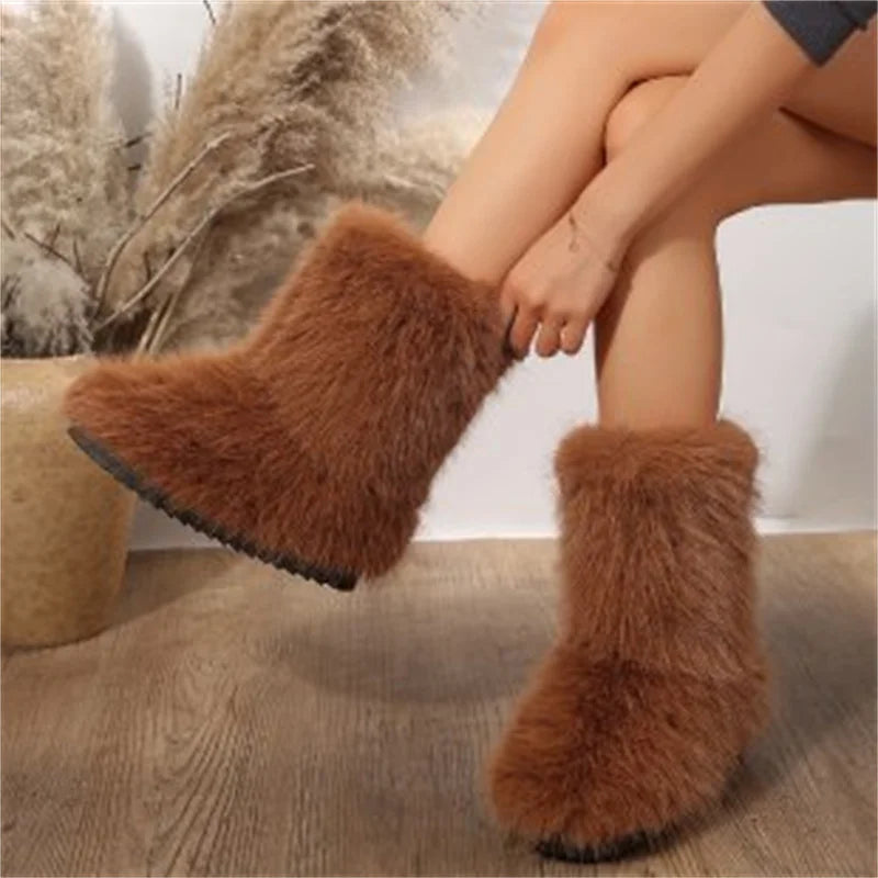 Damen Winter Warm Flauschige Hohe Stiefel