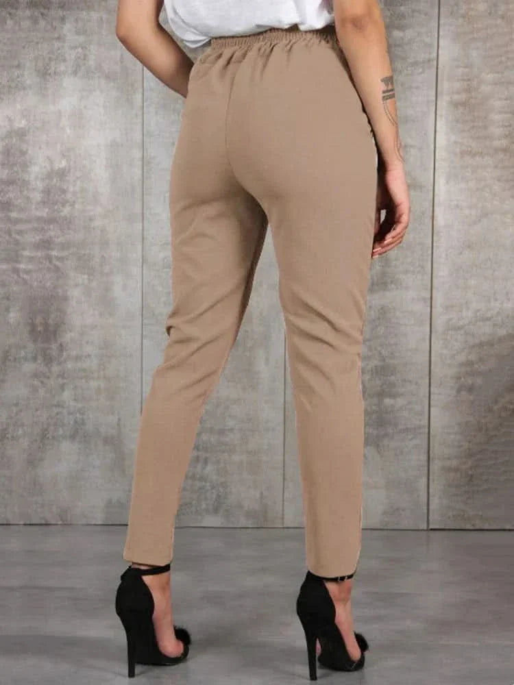 Women’s High Waist Slim Fit Pants with Tie Waist and Tapered Leg