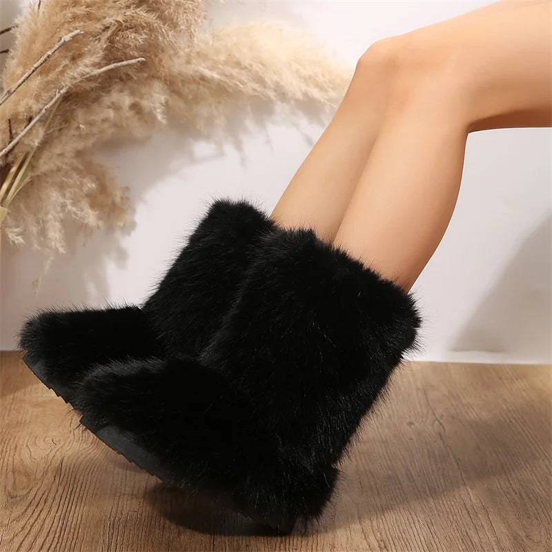 Damen Winter Warm Flauschige Hohe Stiefel