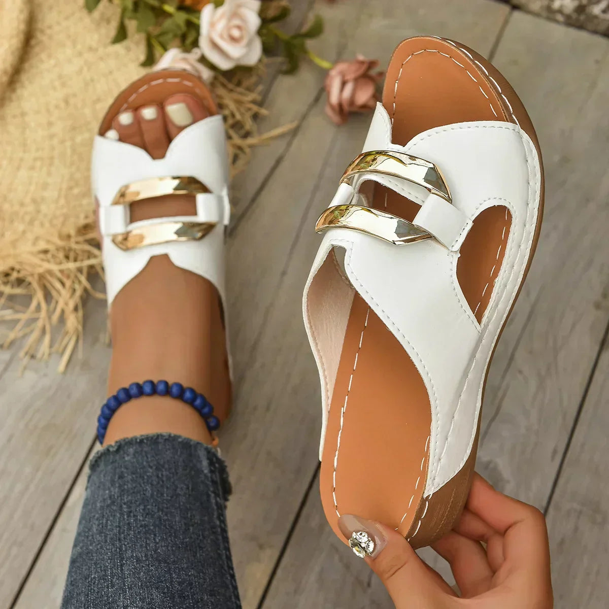 Women’s Orthopedic Platform Sandals with Adjustable Straps and Cushioned Sole