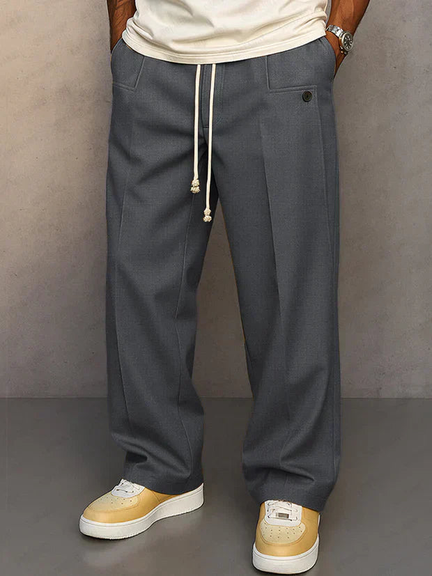 Men's Relaxed Fit Pants with Drawstring Waist and Pockets