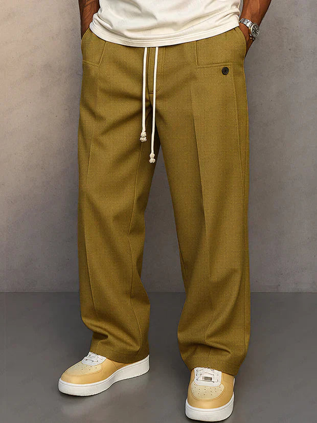 Men's Relaxed Fit Pants with Drawstring Waist and Pockets