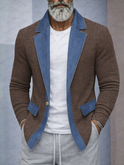 Men’s Knit Blazer with Contrast Denim-Style Details
