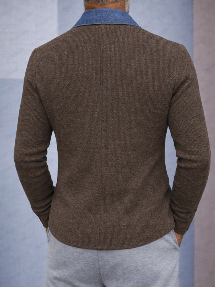 Men’s Knit Blazer with Contrast Denim-Style Details