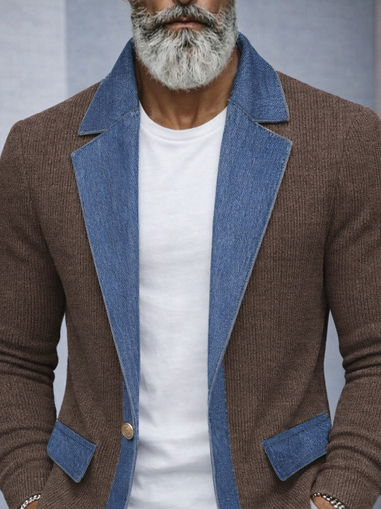Men’s Knit Blazer with Contrast Denim-Style Details
