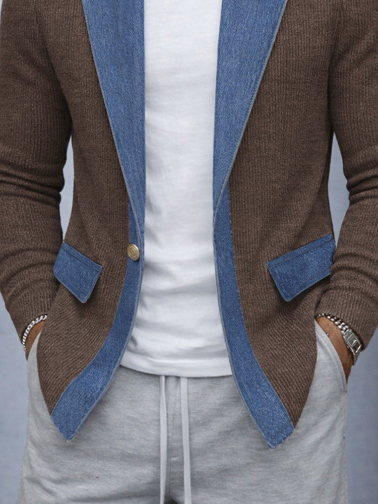 Men’s Knit Blazer with Contrast Denim-Style Details