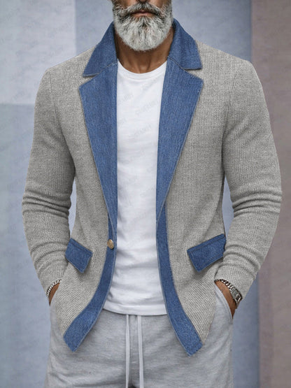 Men’s Knit Blazer with Contrast Denim-Style Details