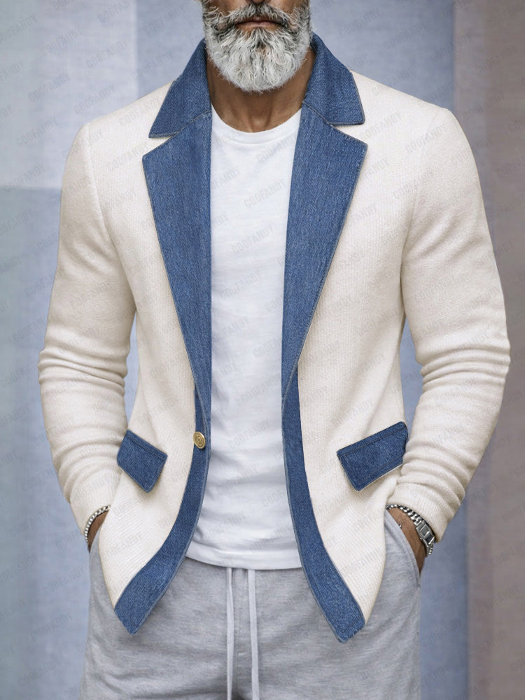 Men’s Knit Blazer with Contrast Denim-Style Details