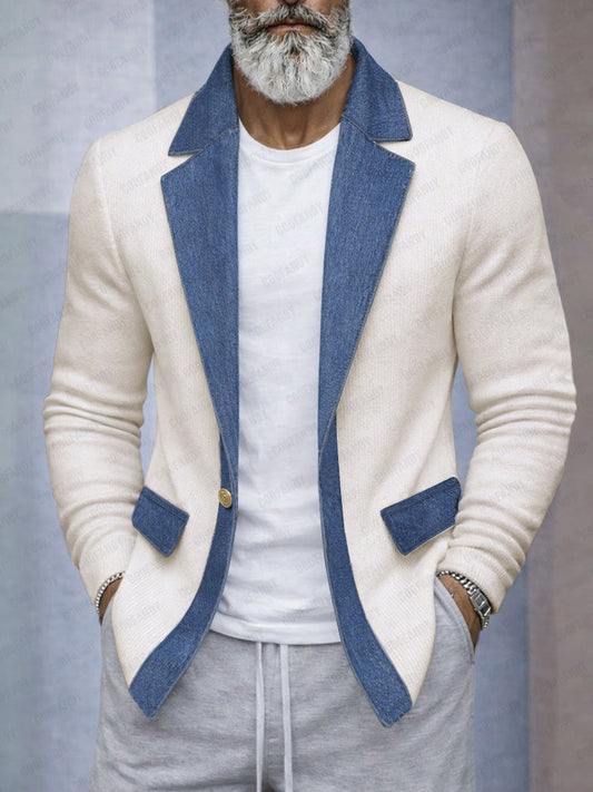 Men’s Knit Blazer with Contrast Denim-Style Details