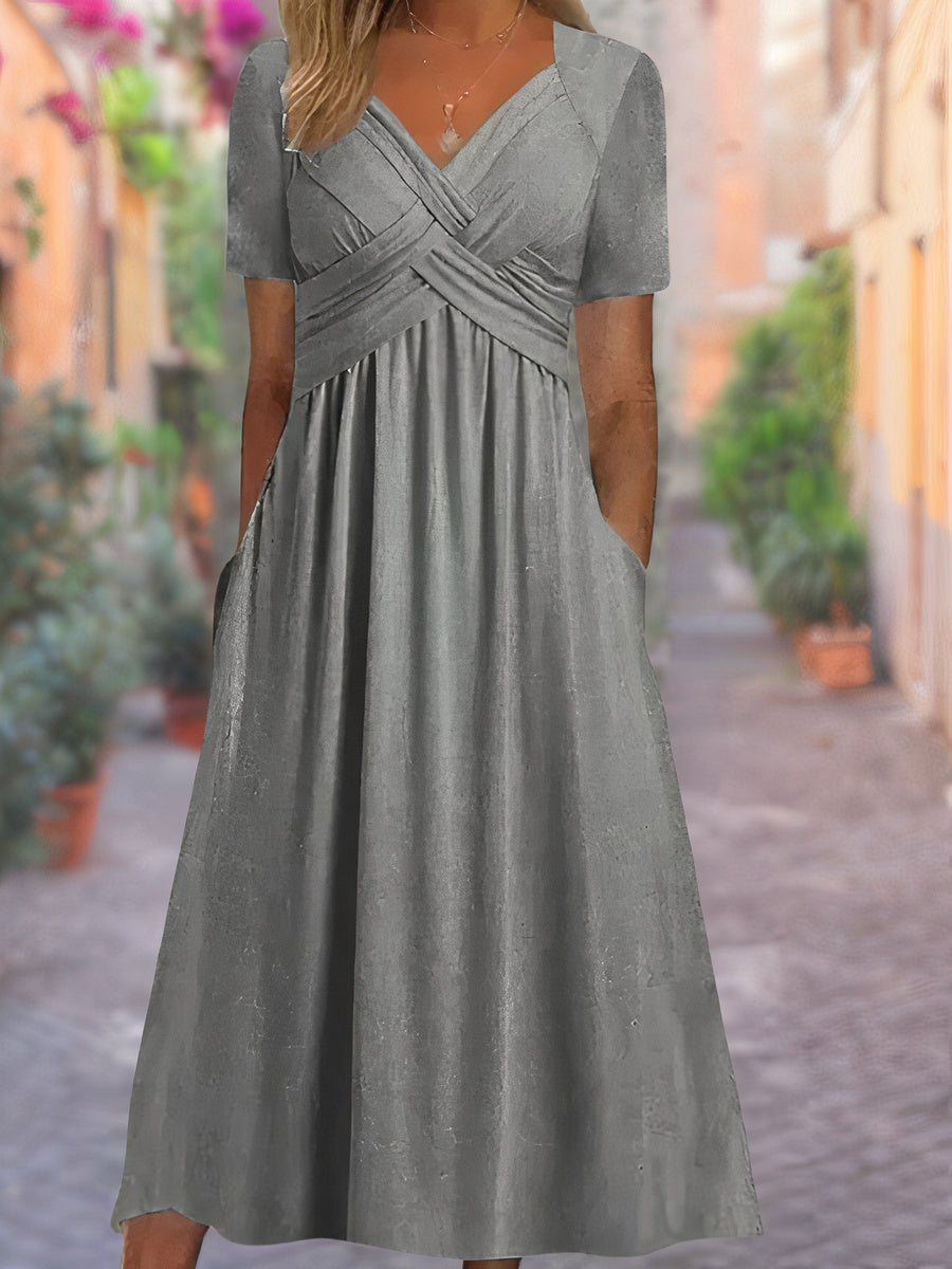 Women’s V Neck Relaxed Fit Comfortable Elegant Midi Dress