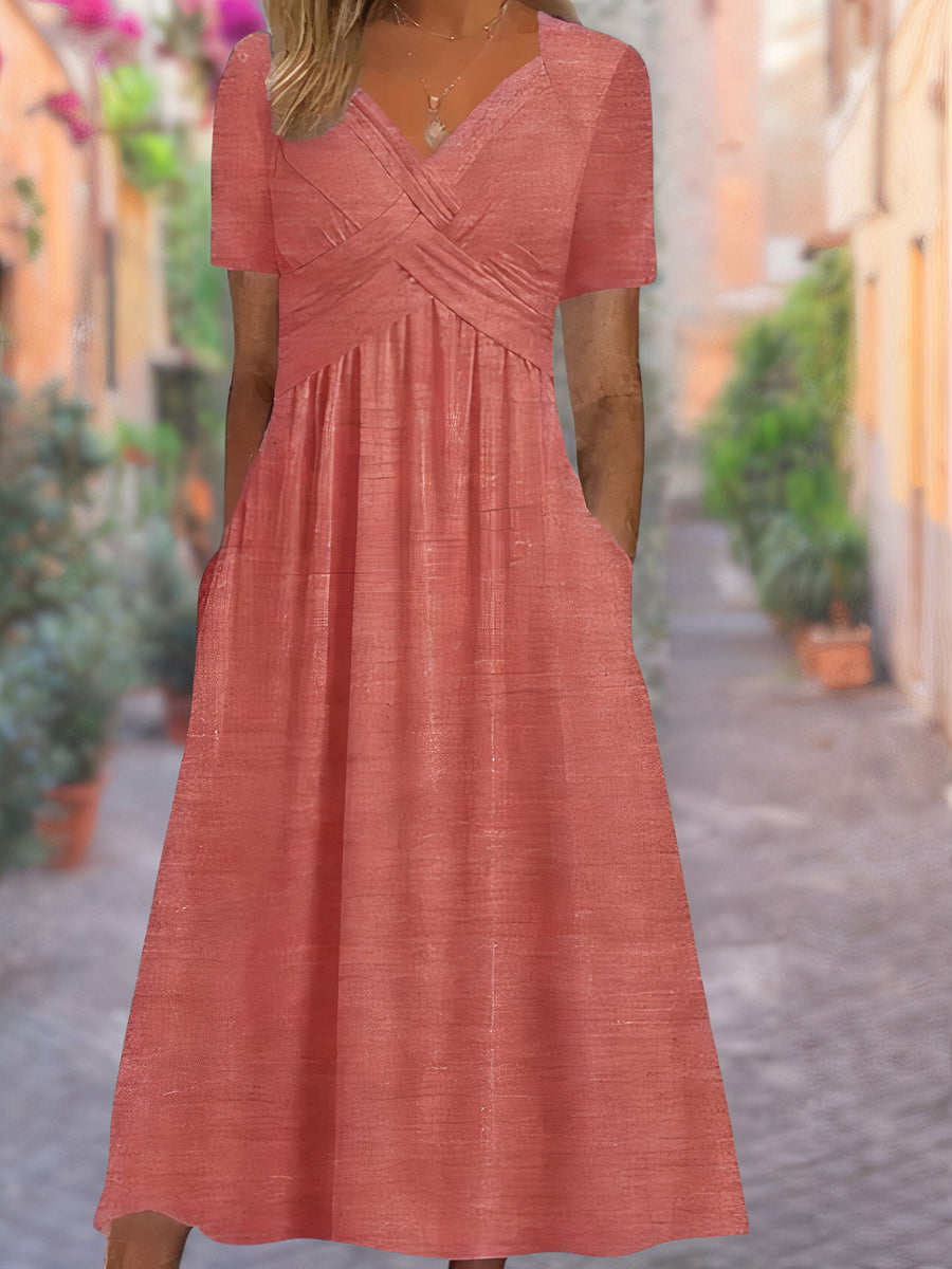 Women’s V Neck Relaxed Fit Comfortable Elegant Midi Dress