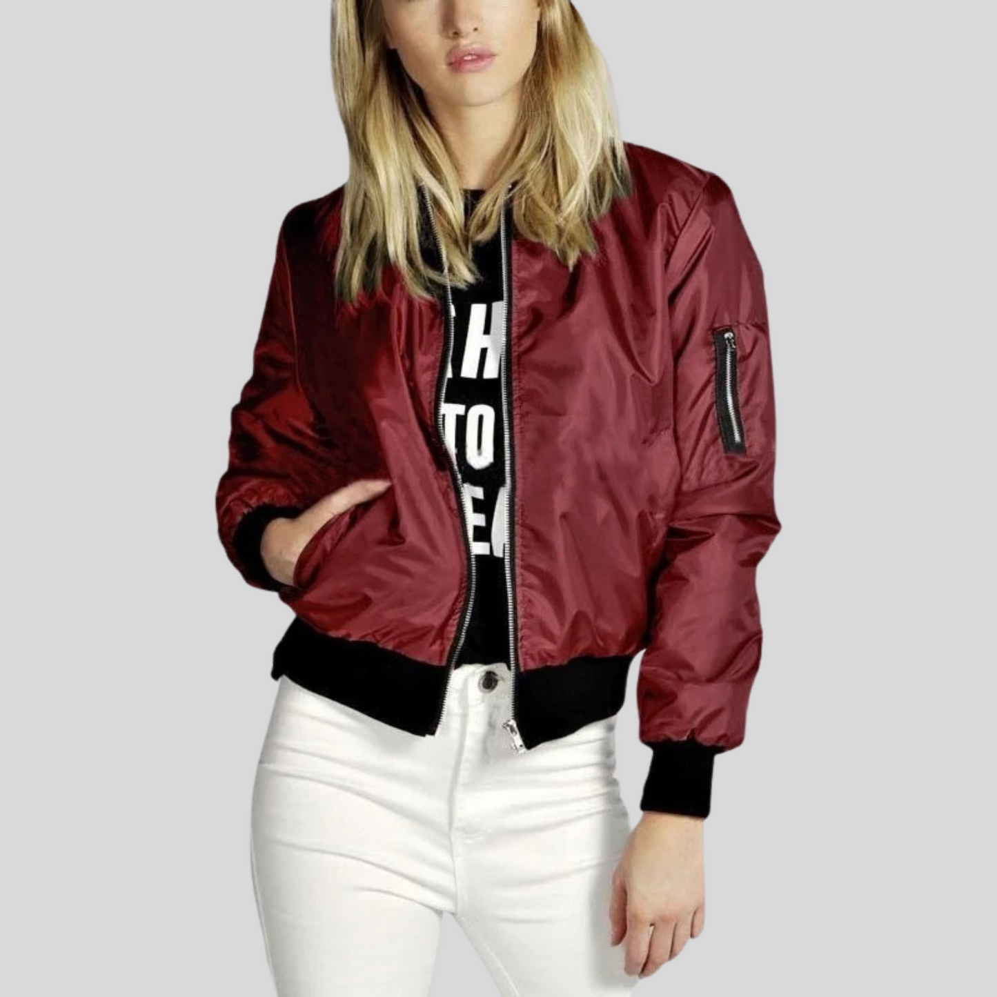 Trendsetting Bomber Jacket With Ribbed Cuffs