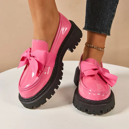 Women’s Platform Loafers with Bow Detail and Cushioned Insole