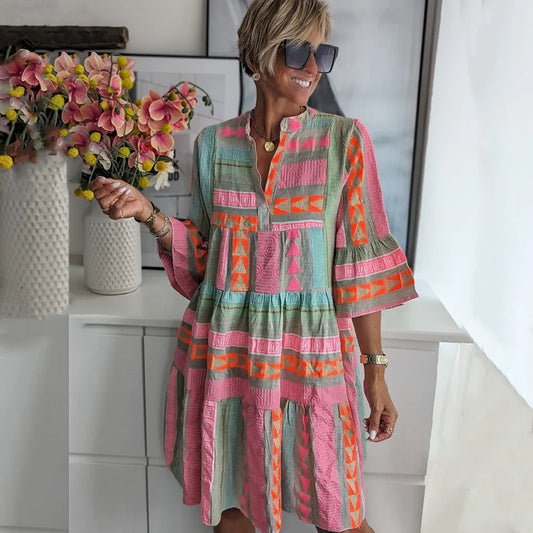 Women’s Boho Printed Relaxed Fit Comfortable Midi Dress