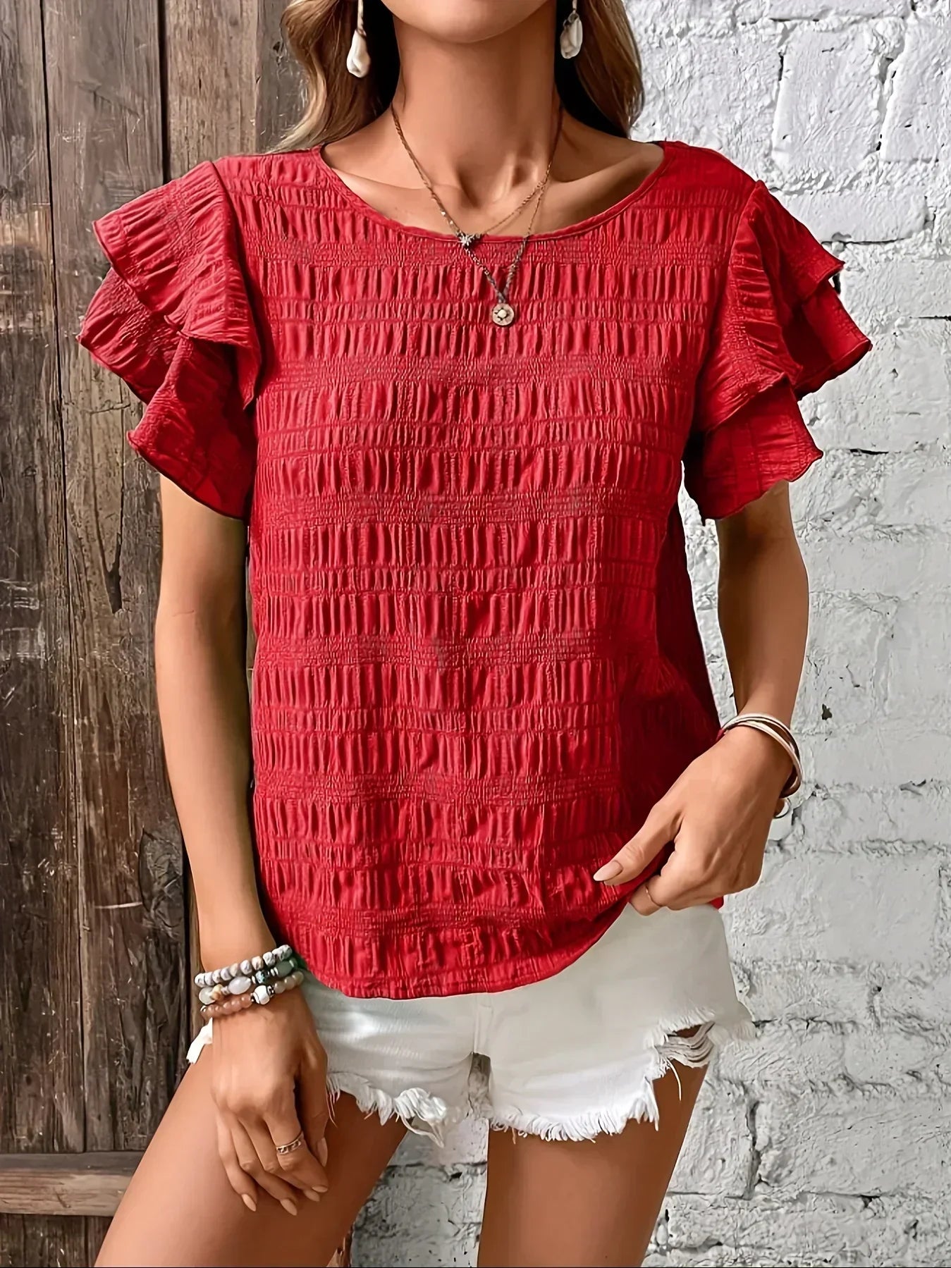 Chic Lightweight Ruffle Sleeve Blouse for Women