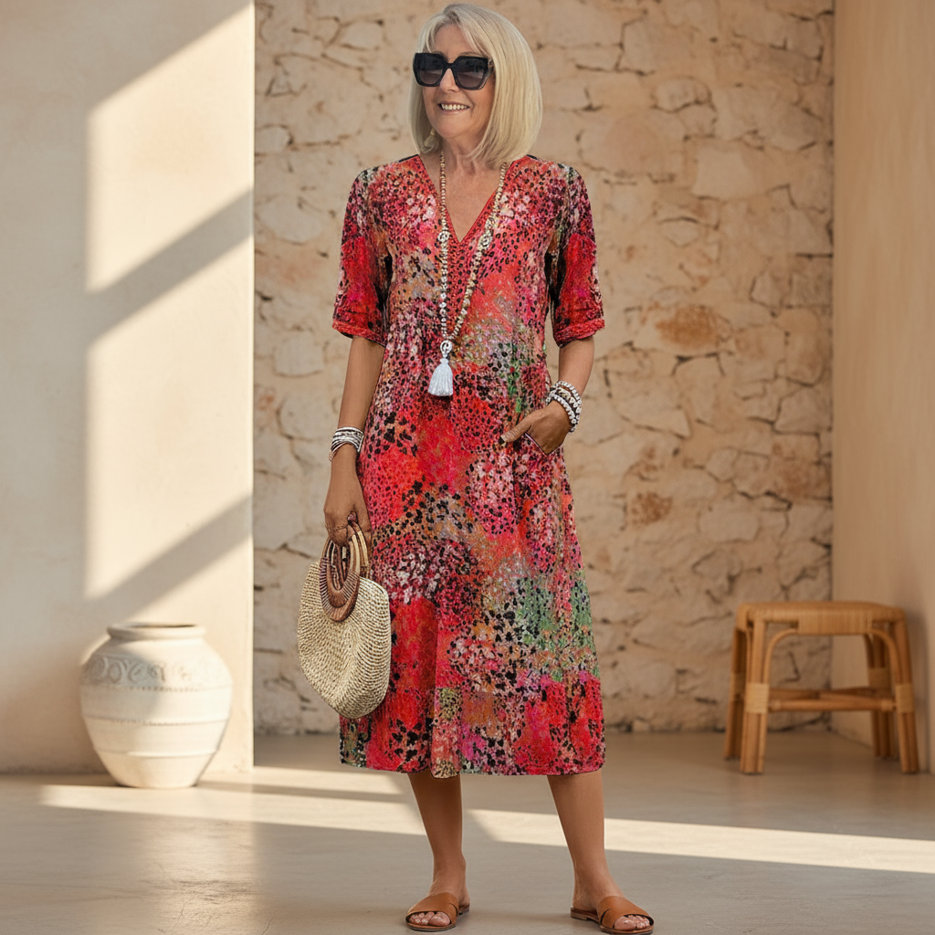 Fabinyi | Effortless Confidence and Comfort Patterned Midi Dress