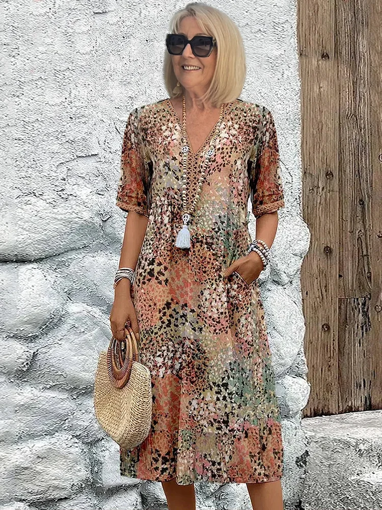 Fabinyi | Effortless Confidence and Comfort Patterned Midi Dress