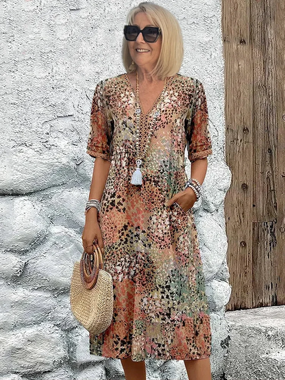 Fabinyi | Effortless Confidence and Comfort Patterned Midi Dress