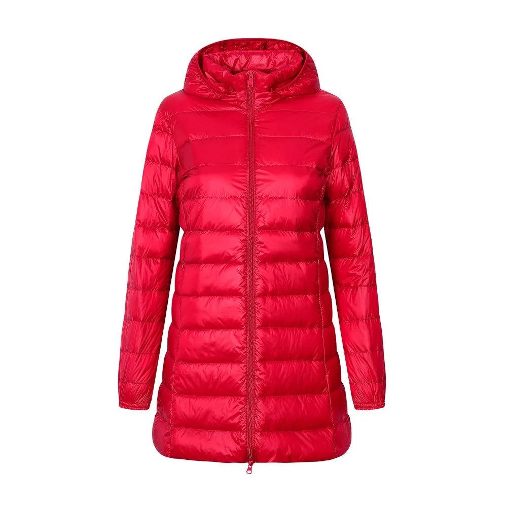 Lange Pufferjacke Mit Kapuze Für Damen