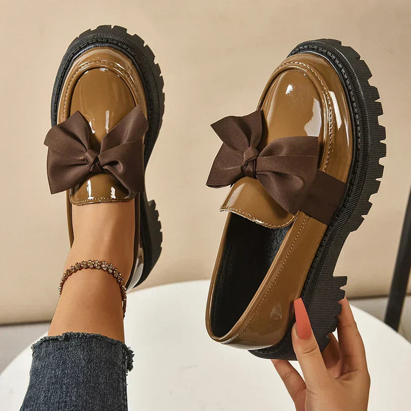 Women’s Platform Loafers with Bow Detail and Cushioned Insole