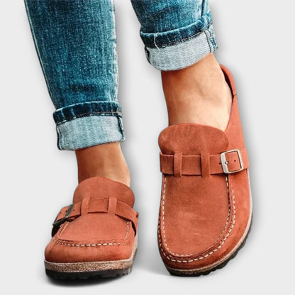 Women’s Orthopedic Slip-On Moccasins with Cushioned Insole and Buckle Detail
