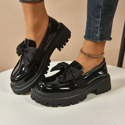 Women’s Platform Loafers with Bow Detail and Cushioned Insole